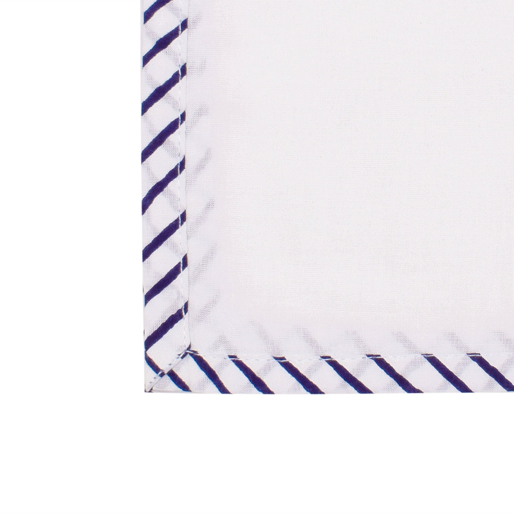 Hand Block Printed Cotton Napkins: White with Blue Border