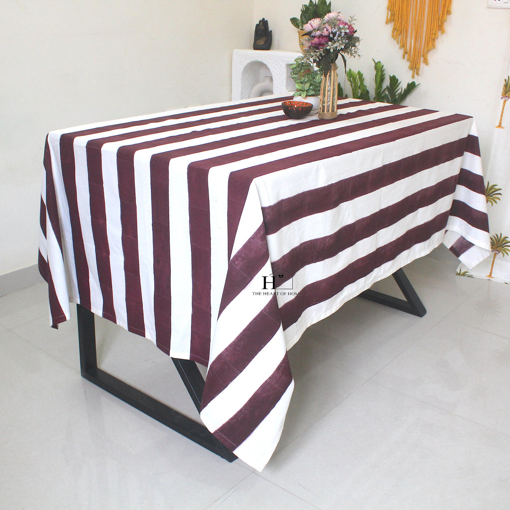 Hand-Block Stripe Cotton Tablecloth: Waterproof Rustic Farmhouse Table Cover