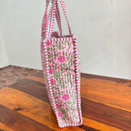 Custom Embroidered Rose Floral Tote Bag: Hand Block Printed Gift