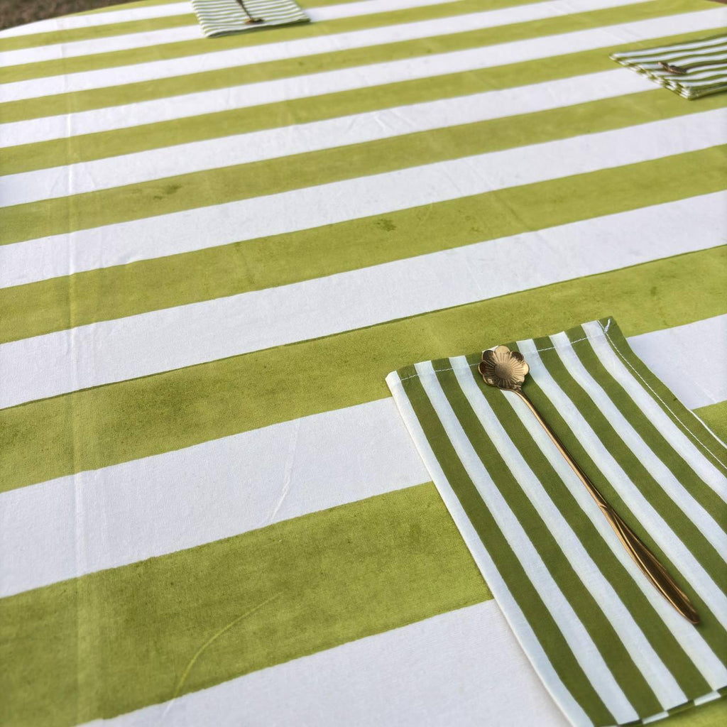 Light Green Stripe Table Cloth for Round Table hand block printed | christmas gift | wedding table deor