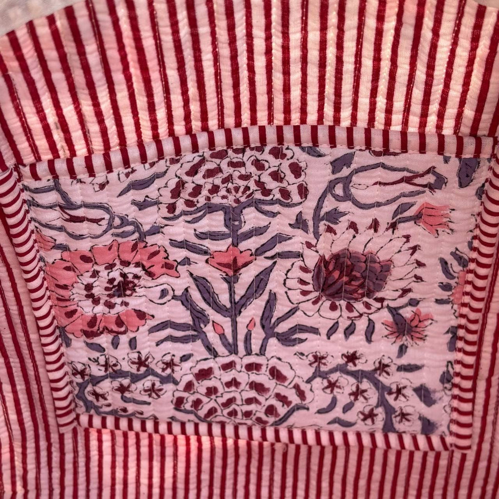 Large white Cotton Quilted Duffle Bags Block print Gifts Handmade Colorful Travel night Travel Gym Yoga Luggage pocket 18x9x9 inches