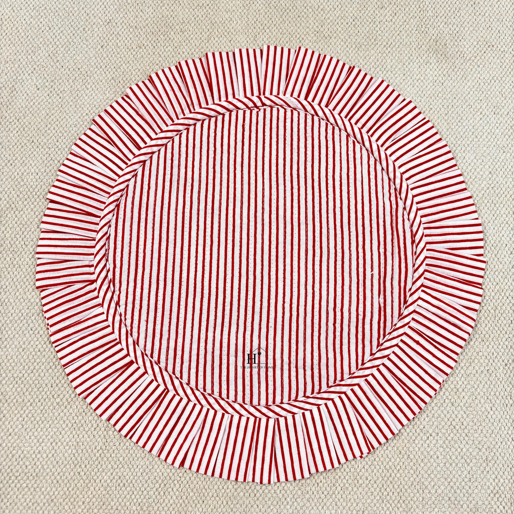 Red Floral Quilted Placemat & Napkin Set: 100% Cotton, Handmade