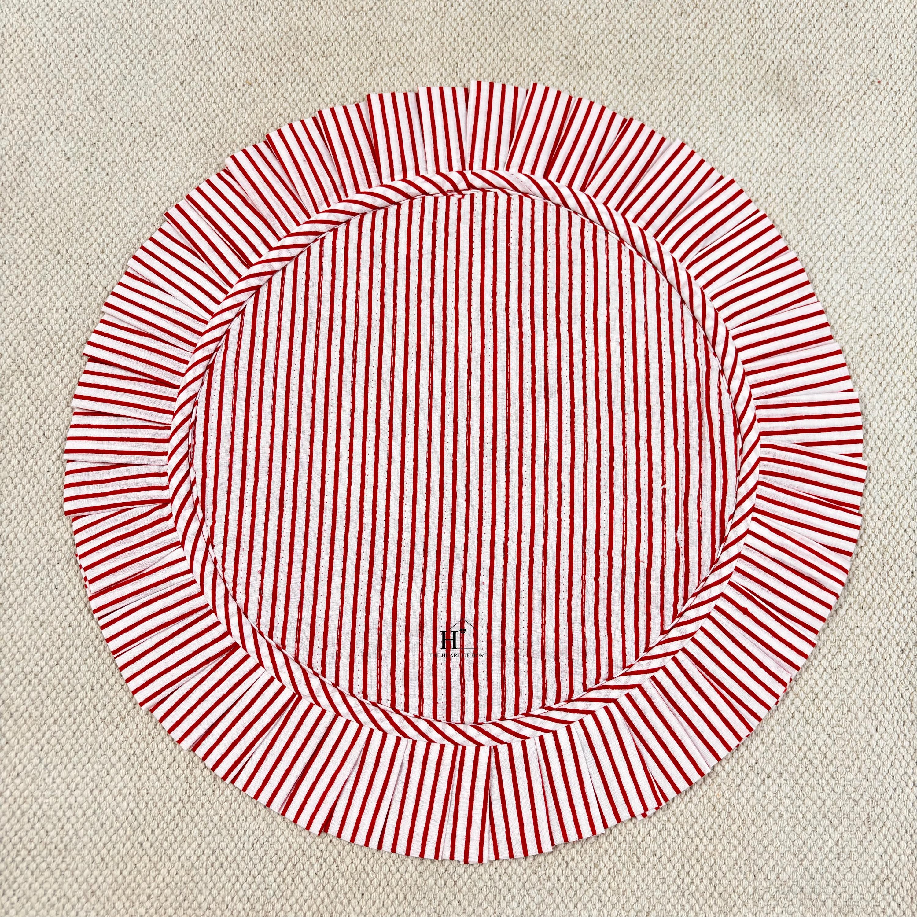 Red Floral Quilted Placemat & Napkin Set: 100% Cotton, Handmade