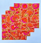 Hand Block Printed Orange Floral Napkins: Fall Table Decor