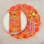 Handcrafted Orange Floral Quilted Placemat & Napkin Set