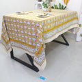 Mustard Floral Tablecloth: Hand-Block Printed Cotton, Waterproof Rustic Cover