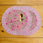 Floral Quilted Round Placemats with Napkins: Rose Pink Cotton Set