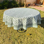 Hand Block Print Tablecloth: Tropical Palm, 72" Round Cotton