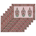 Hand Block Printed Placemats & Napkins: Burgundy Red Floral Cotton Set