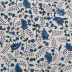 Blue Floral Handblock Print Cotton Napkins: Indian Dinner Napkins