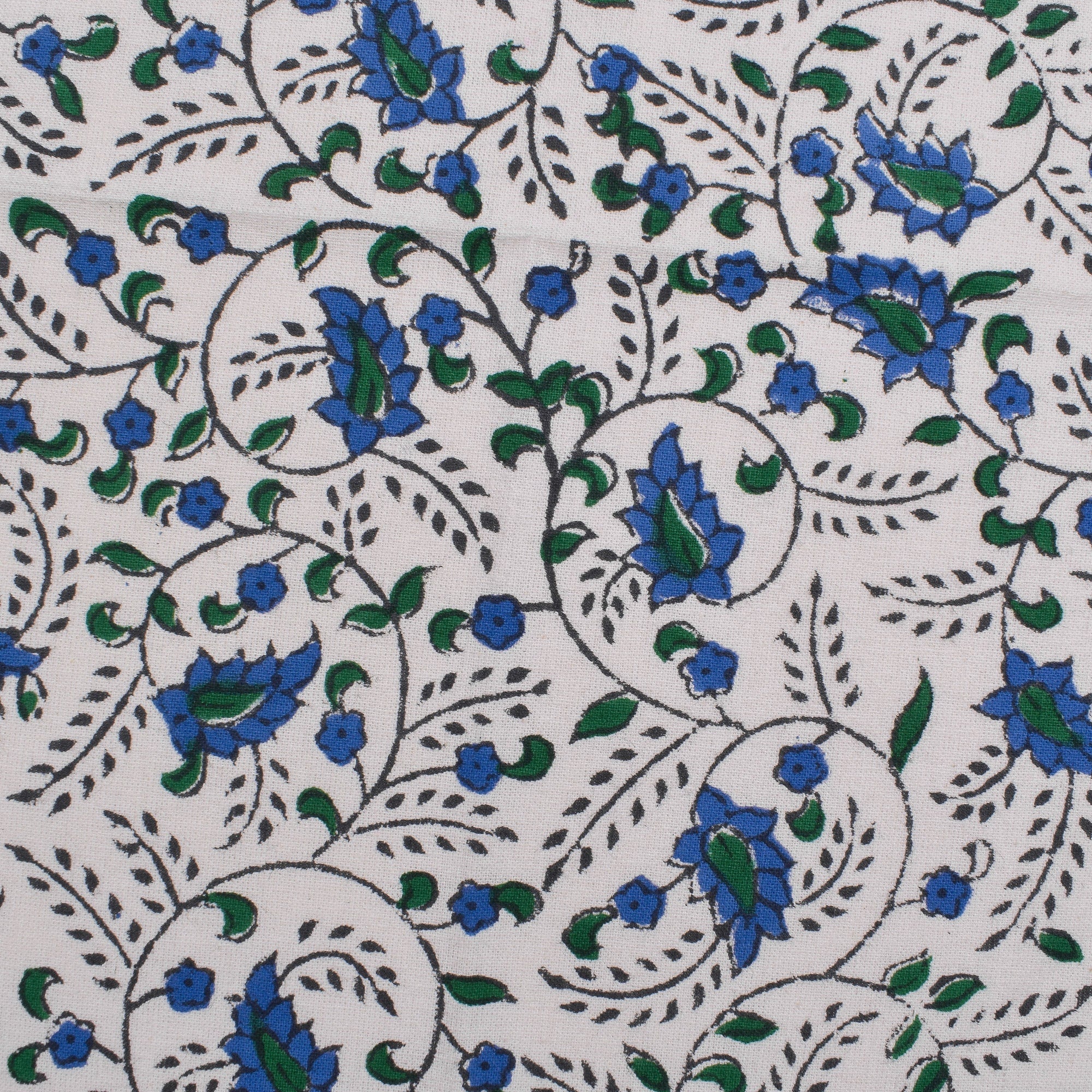 Blue Floral Handblock Print Cotton Napkins: Indian Dinner Napkins