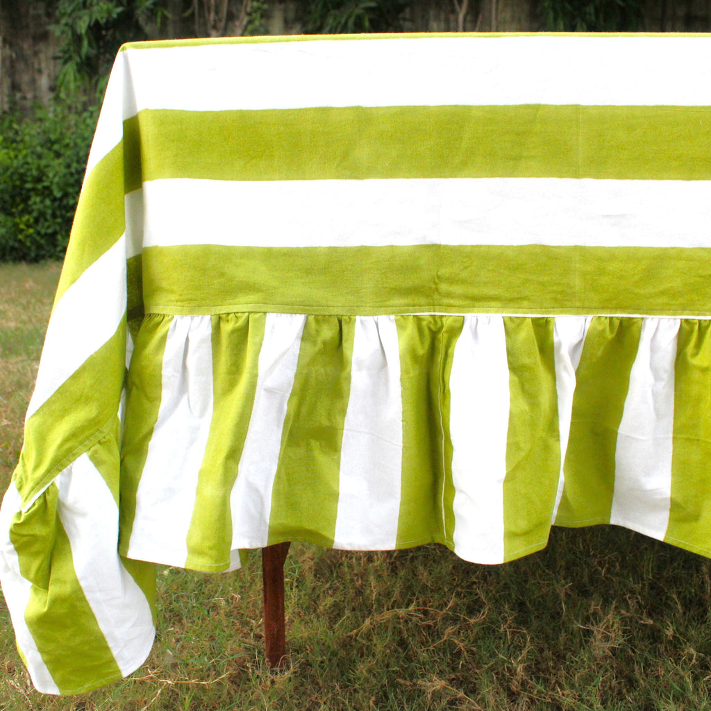 Light green Stripe Table cloth ruffle for table decoration and christmas gift small wedding events
