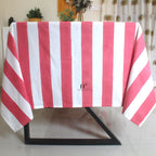 Hand-Block Rosy Pink Stripe Cotton Tablecloth: Waterproof Farmhouse Table Cover