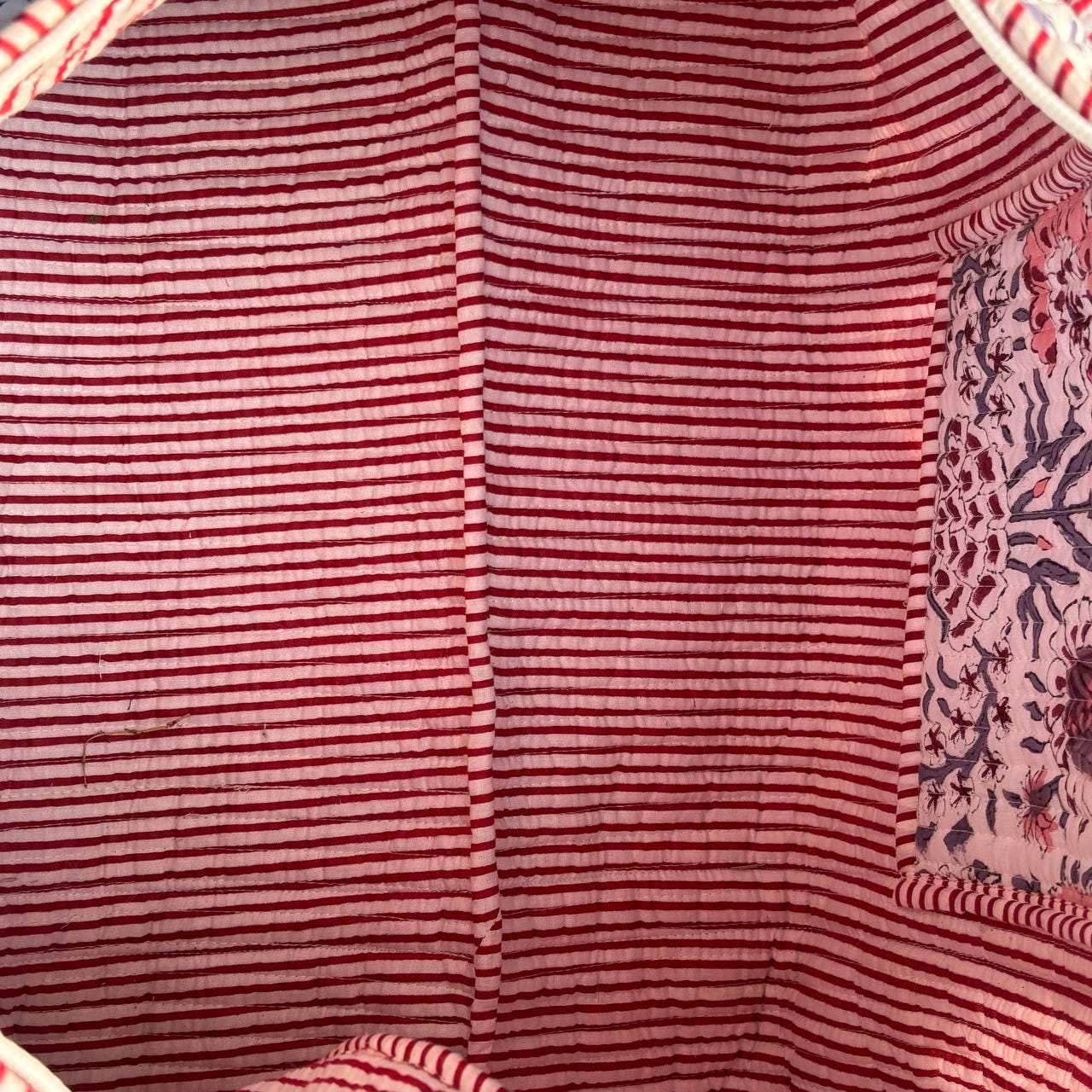 Large white Cotton Quilted Duffle Bags Block print Gifts Handmade Colorful Travel night Travel Gym Yoga Luggage pocket 18x9x9 inches