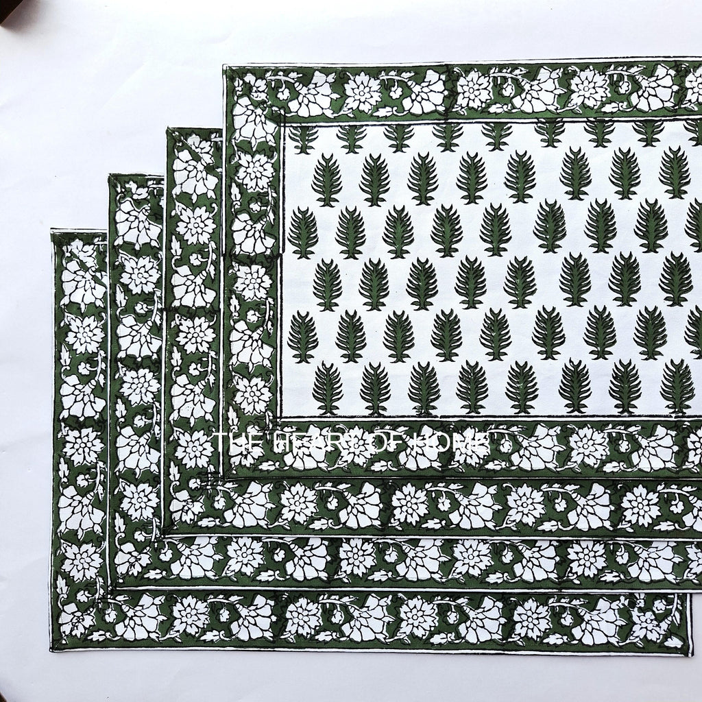 Hand Block Print Placemat & Napkin Set: Jaipur Cotton Table Decor