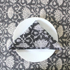 Black Floral Block Print Cotton Tablecloth - Waterproof Rustic Dining Cover