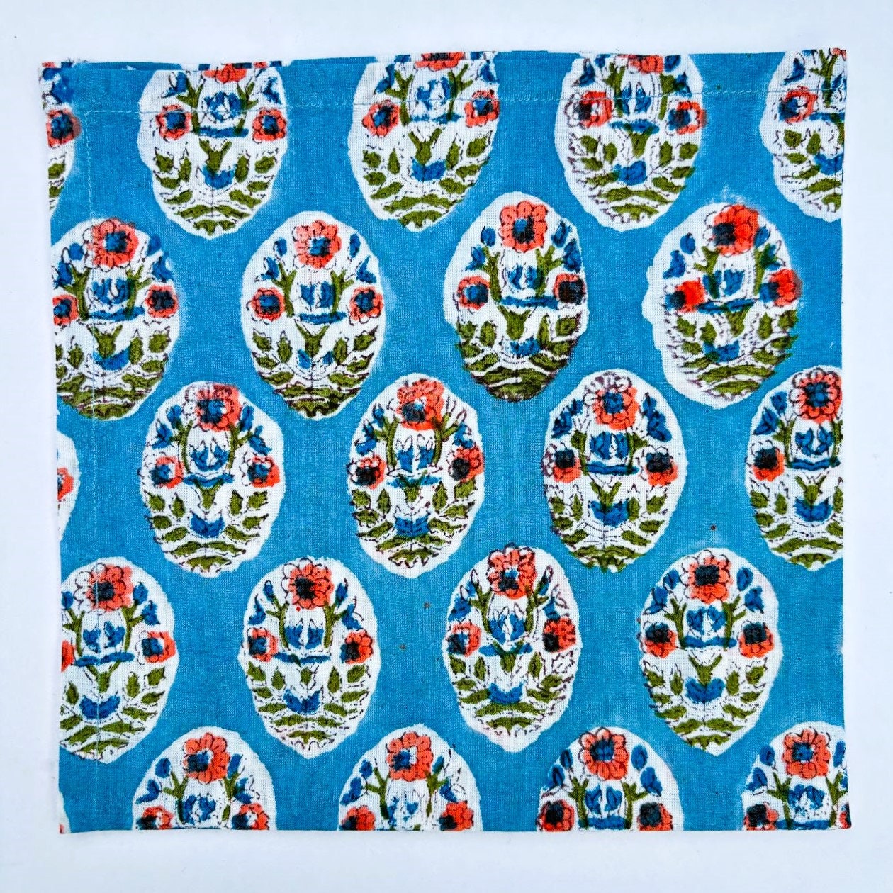 Handmade Blue Floral Block Printed Cotton Napkins