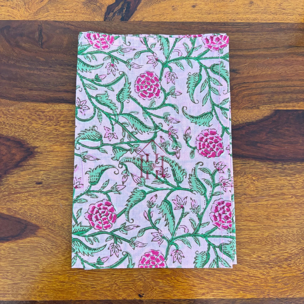 Cotton quilted mats hand block printed Rose Pink Floral 14x20 Inch Reversible 100% Cotton, Washable, Soft & Absorbent, Perfect for Wedding