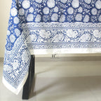 Blue Floral Block Print Cotton Tablecloth: Vibrant Home & Event Decor
