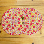 Floral Quilted Placemats & Napkins Set: Mustard Yellow Indian Craft (15x15 inches)