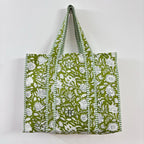 Multicolor Quilted Cotton Tote Bag: Handblock Print, Travel Friendly