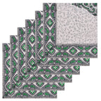 Hand Block Printed Cotton Placemats and Napkins: Gray & Green Floral
