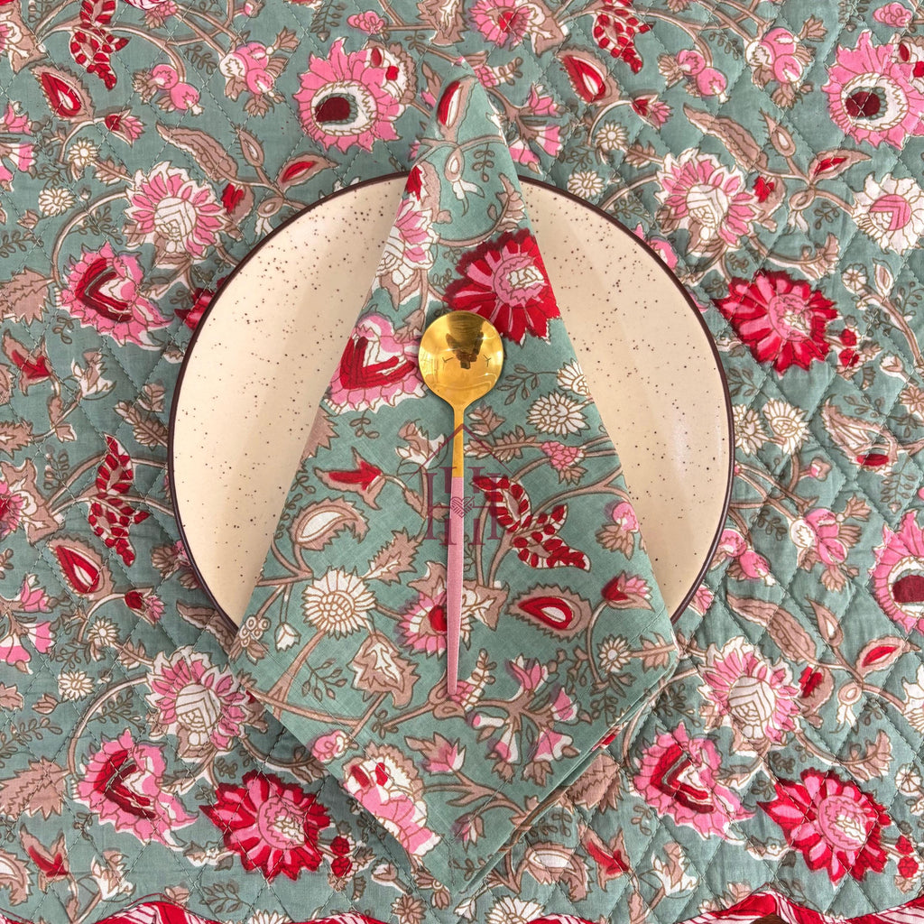 Cotton quilted mats hand block printed christmas green 14x20 Inch Reversible 100% Cotton, Washable, Soft & Absorbent, Perfect for Wedding