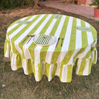 Light Green Stripe Table Cloth for Round Table hand block printed | christmas gift | wedding table deor