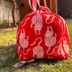 Handmade Red Tiger Cotton Quilted Duffle Bag: Travel Gym Luggage