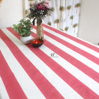 Hand-Block Rosy Pink Stripe Cotton Tablecloth: Waterproof Farmhouse Table Cover
