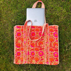 Multicolor Quilted Cotton Tote Bag: Handblock Print, Travel Friendly