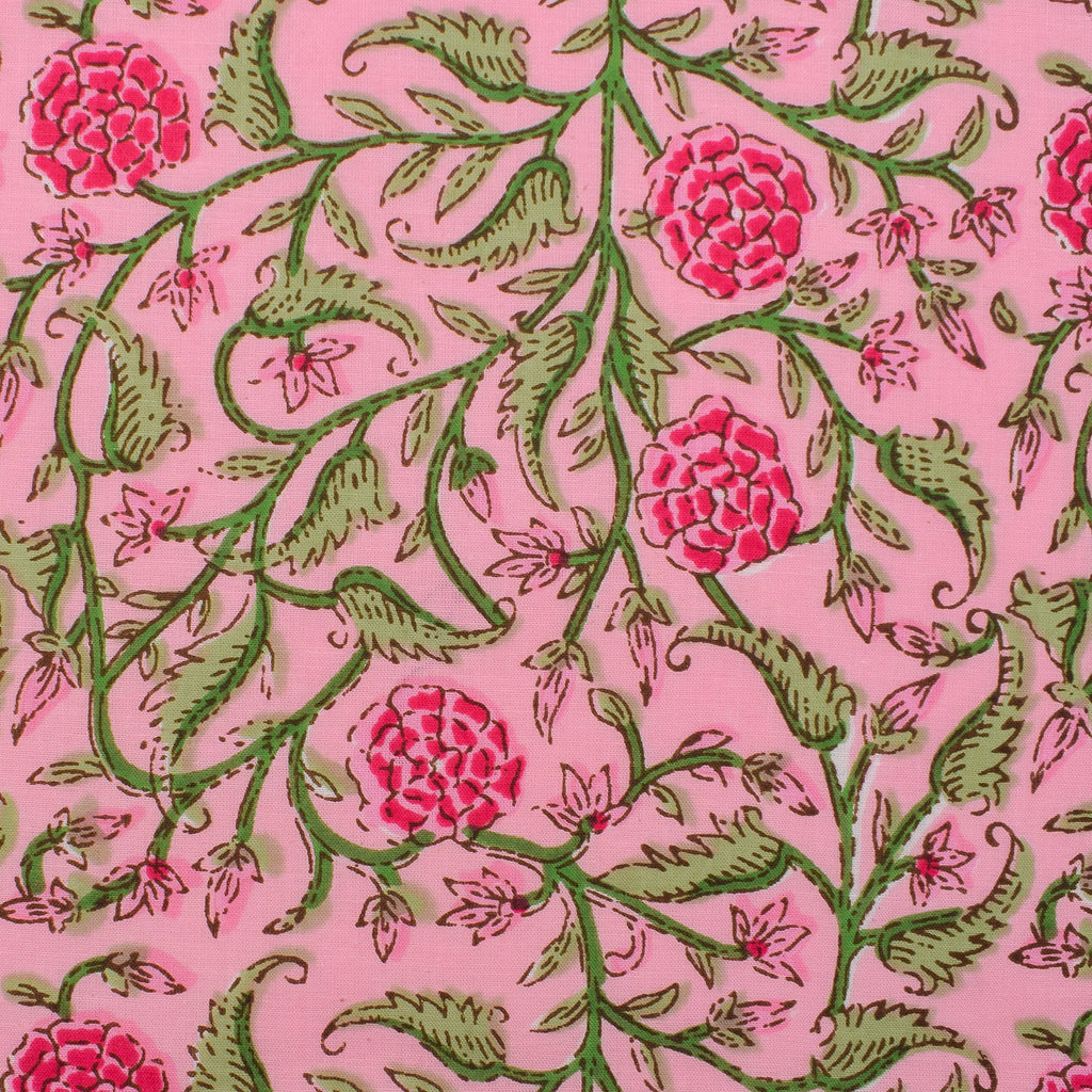 Floral Hand Block Printed Cotton Napkins: Pink & Green Table Decor