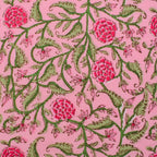 Floral Hand Block Printed Cotton Napkins: Pink & Green Table Decor