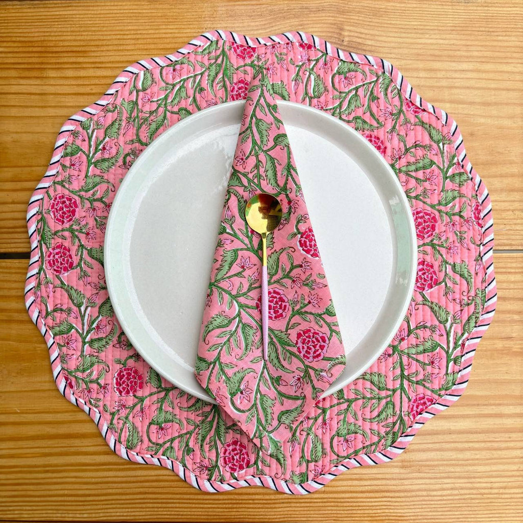 cotton hand block printed mat for dining table | reversible table mat with matching napkins | washable 100% cotton placemats christmas gift