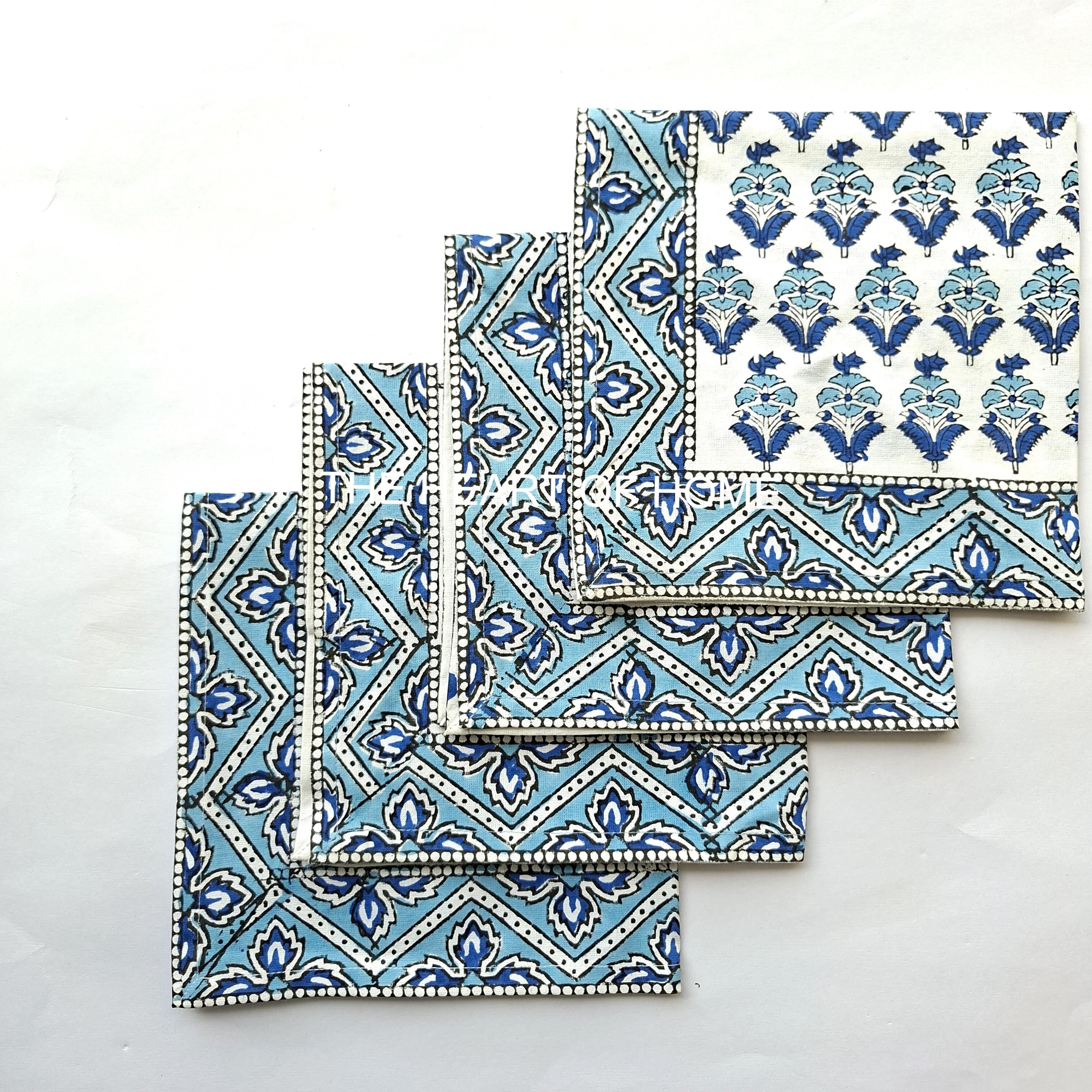 Hand Block Printed Cotton Placemat & Napkin Set: Jaipur Artisan Made