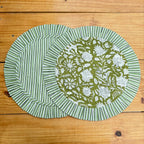 Floral Quilted Round Placemats with Napkins: Parrot Green Cotton Set