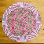 Floral Quilted Round Placemats with Napkins: Rose Pink Cotton Set