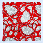 Handmade Red Floral Block Print Napkins: Cotton Table Decor