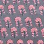 Hand Block Printed Cotton Napkins: Grey & Pink Floral Table Decor
