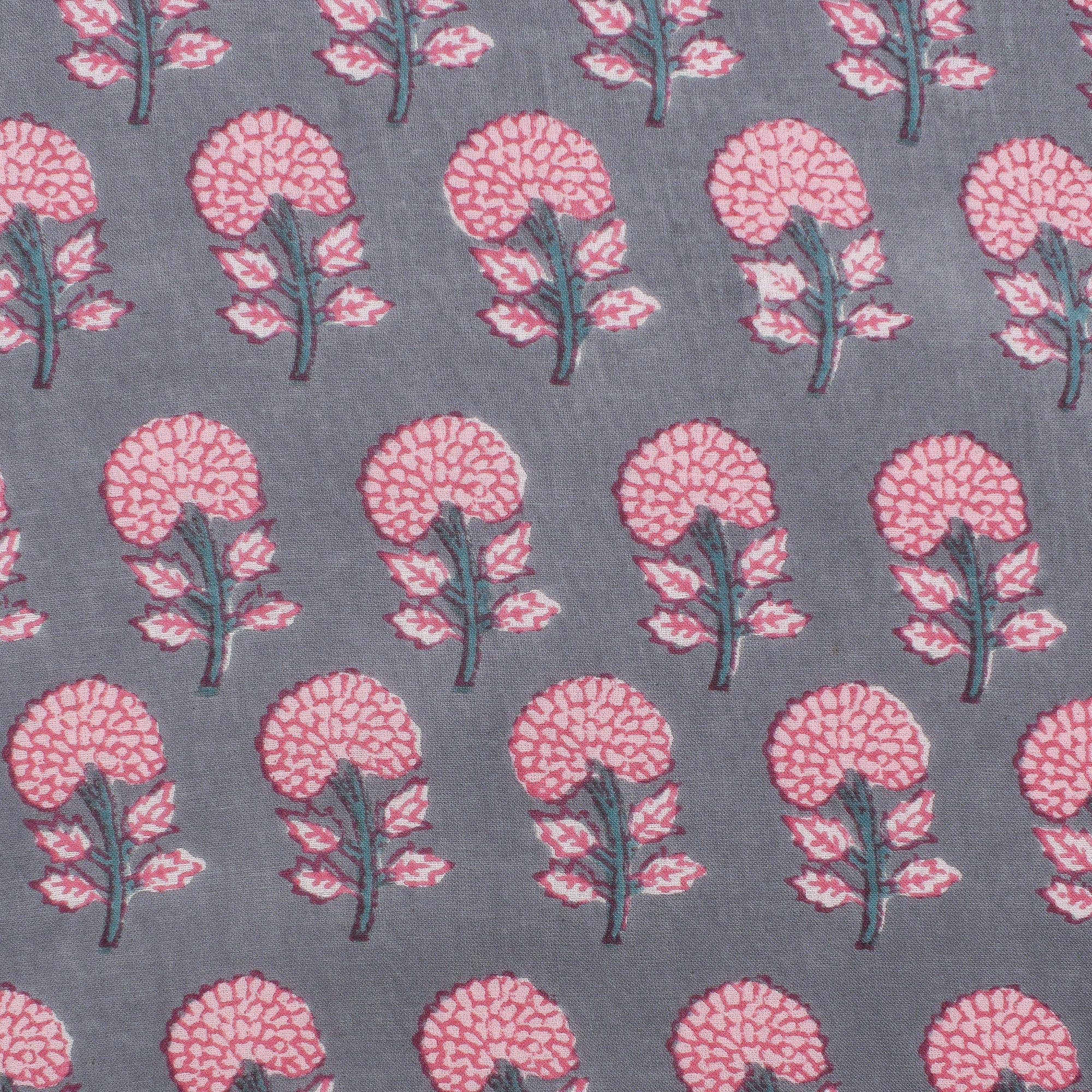 Hand Block Printed Cotton Napkins: Grey & Pink Floral Table Decor