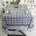 Black Floral Block Print Cotton Tablecloth - Waterproof Rustic Dining Cover