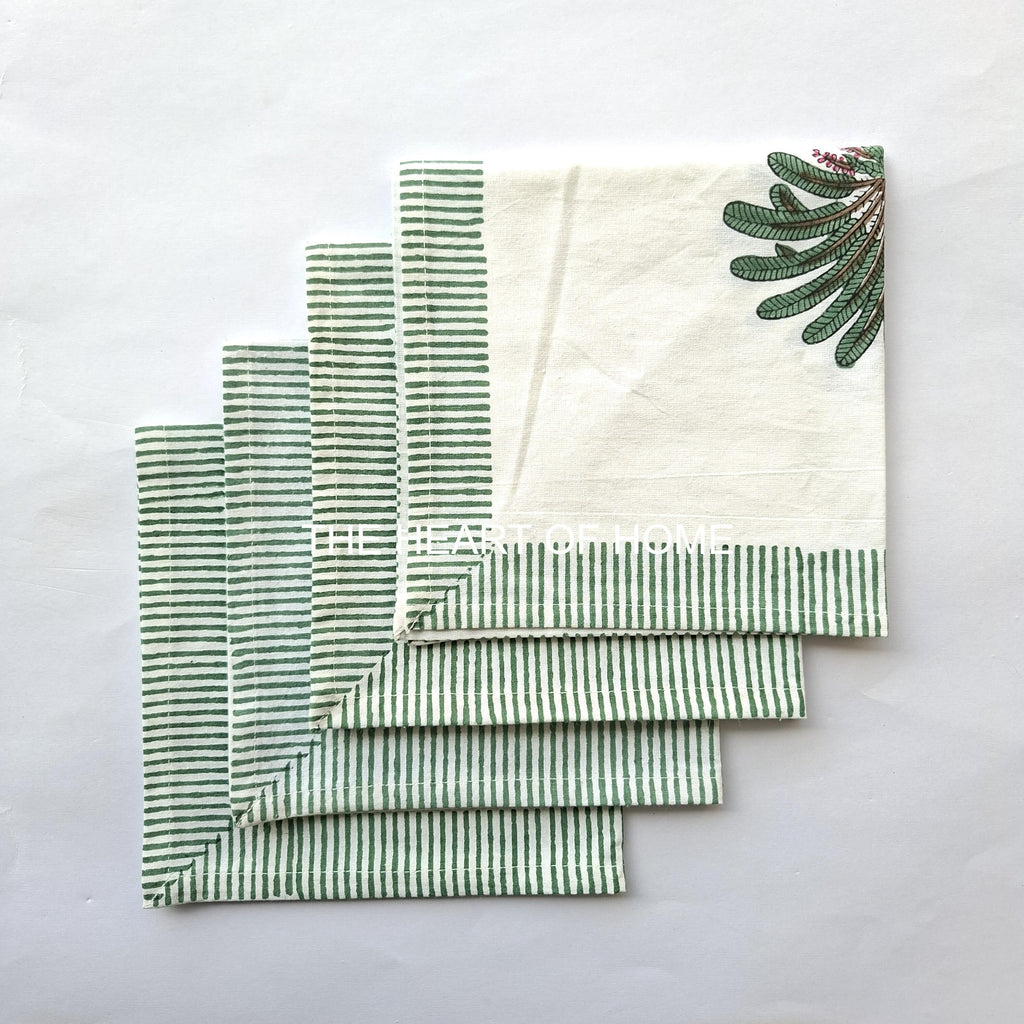 Hand Block Printed Cotton Placemat & Napkin Set: Jaipur Palm Tree Design