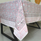 Pink Floral Block Print Cotton Tablecloth - Farmhouse Dining Cover