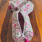 Handblock Printed Quilted Cosmetic Pouch Set: Pink Toiletry Bags, Travel Organizers