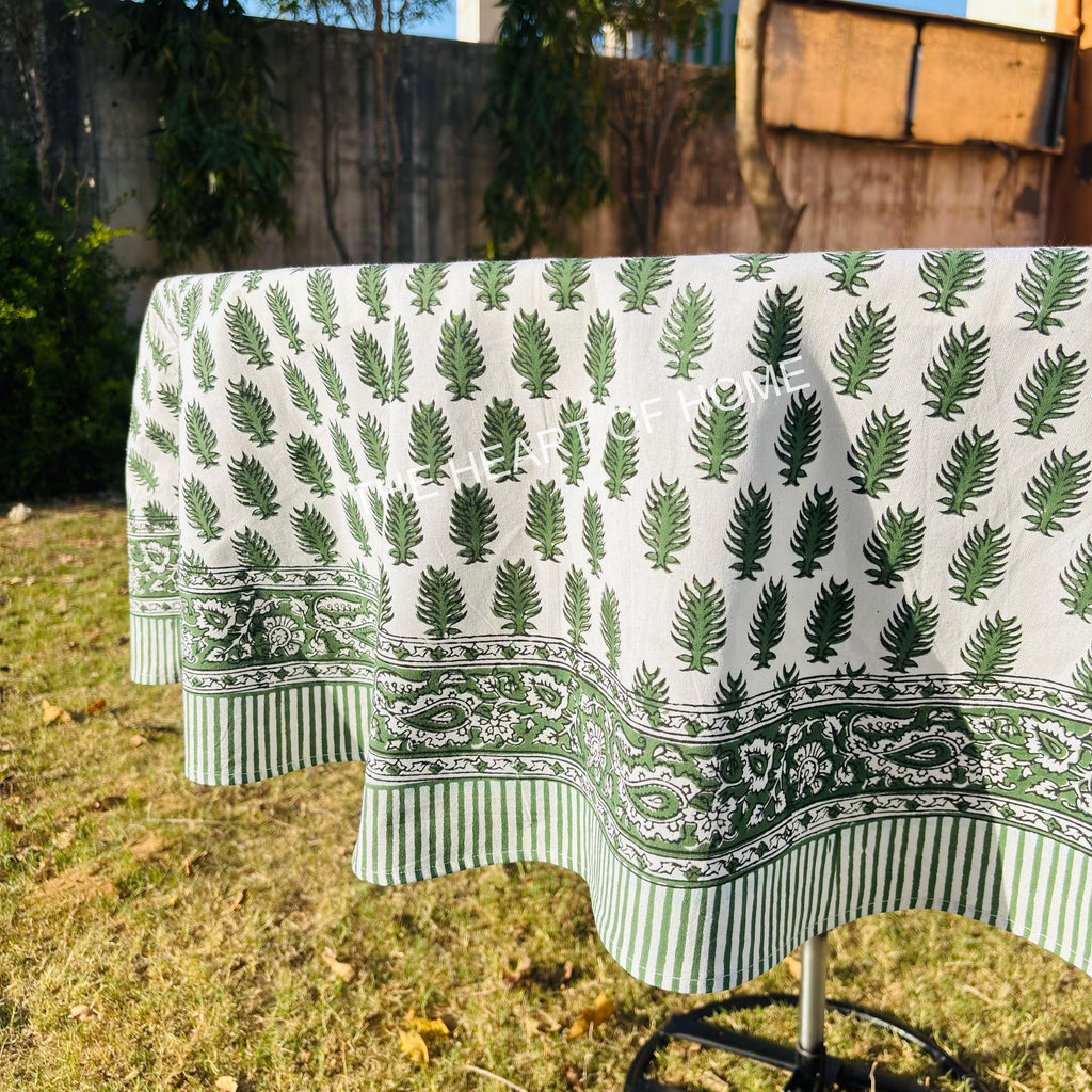 Hand Block Print Tablecloth: Tropical Palm, 72" Round Cotton