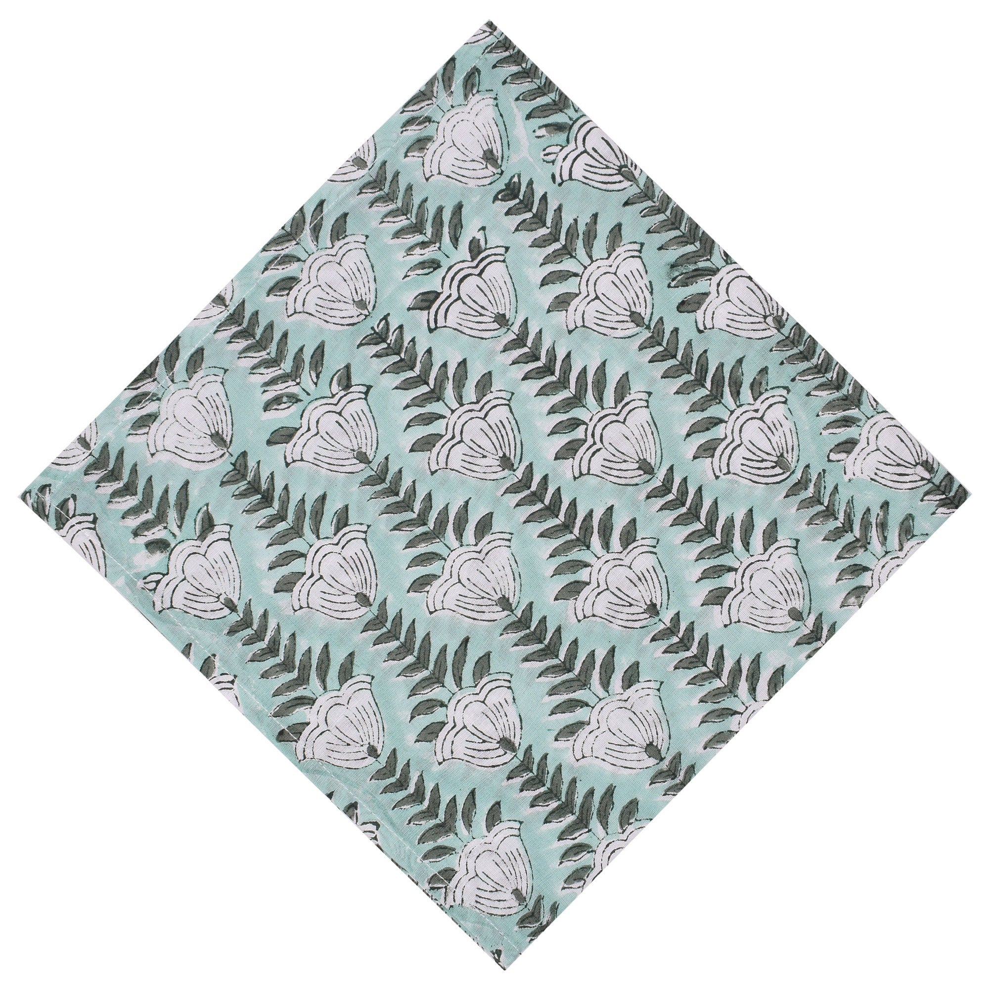 Sage Green Floral Napkins: Hand Block Printed Cotton Cloth