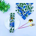Hand Block Printed Cotton Napkins: White & Blue Floral Table Decor