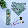 Handmade Olive Green Floral Napkins: Block Printed Cotton Table Decor