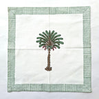 Hand Block Printed Cotton Placemat & Napkin Set: Jaipur Palm Tree Design