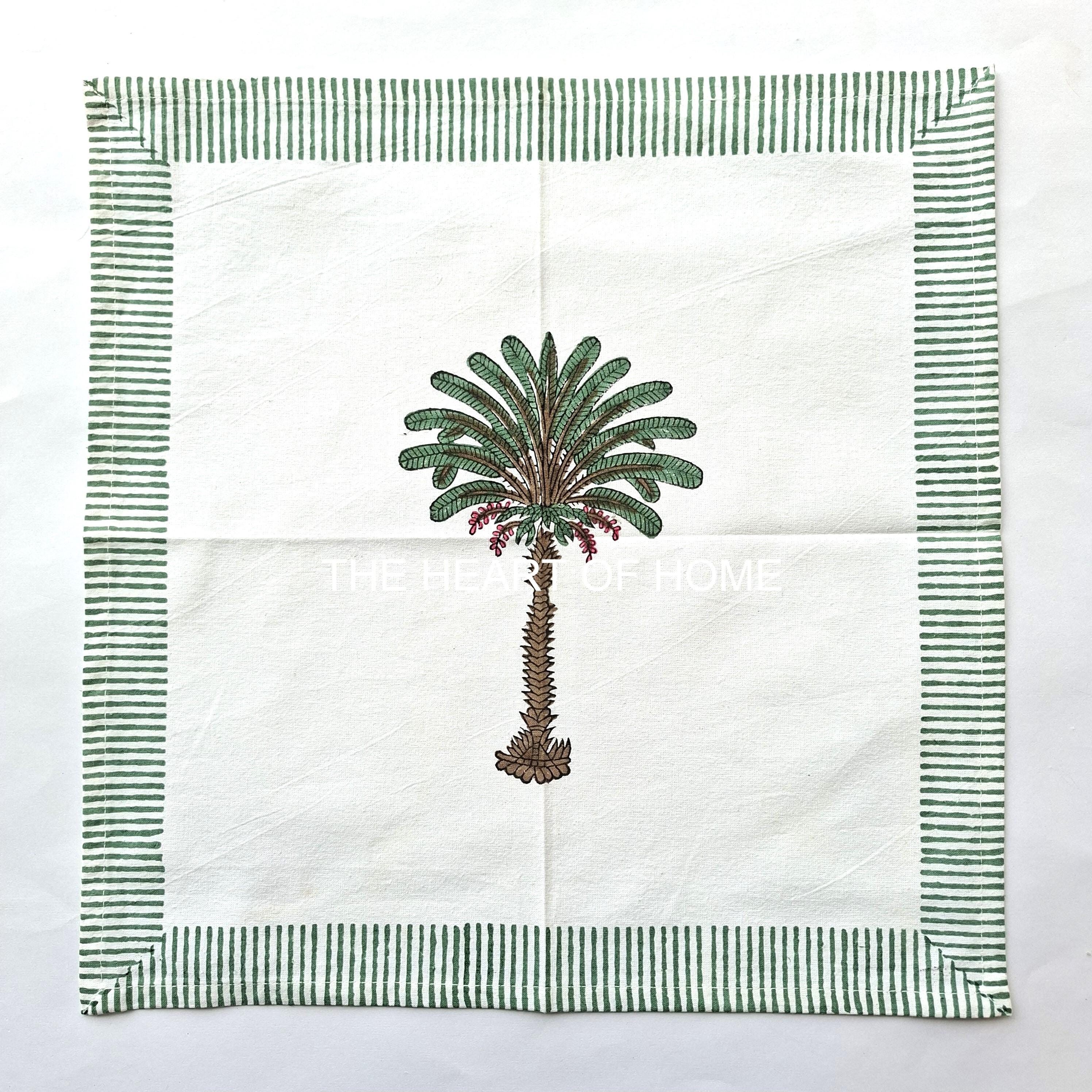 Hand Block Printed Cotton Placemat & Napkin Set: Jaipur Palm Tree Design